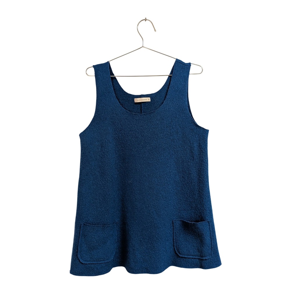 Cut Loose Boiled Wool Sleeveless Tunic  Lagenlook Layering Art to Wear‎ Teal M
